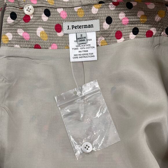 J Peterman Sz 2 Silver Satin Short A Line Skirt Multicolor Polka Dot Lined - Picture 7 of 11